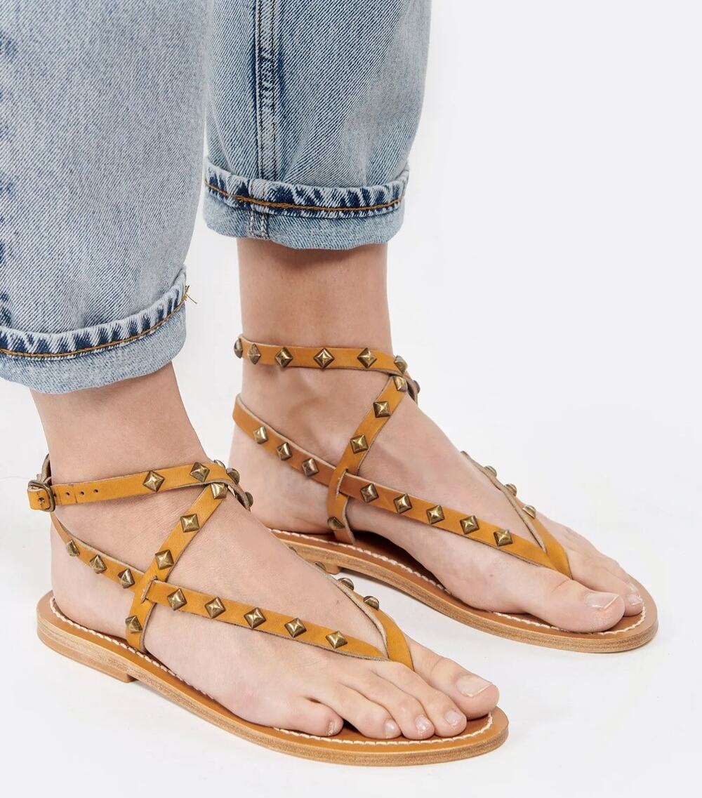 K.Jacques Yellow Suede Studded Epicure Ankle Strap Thong Sandals NEW 39